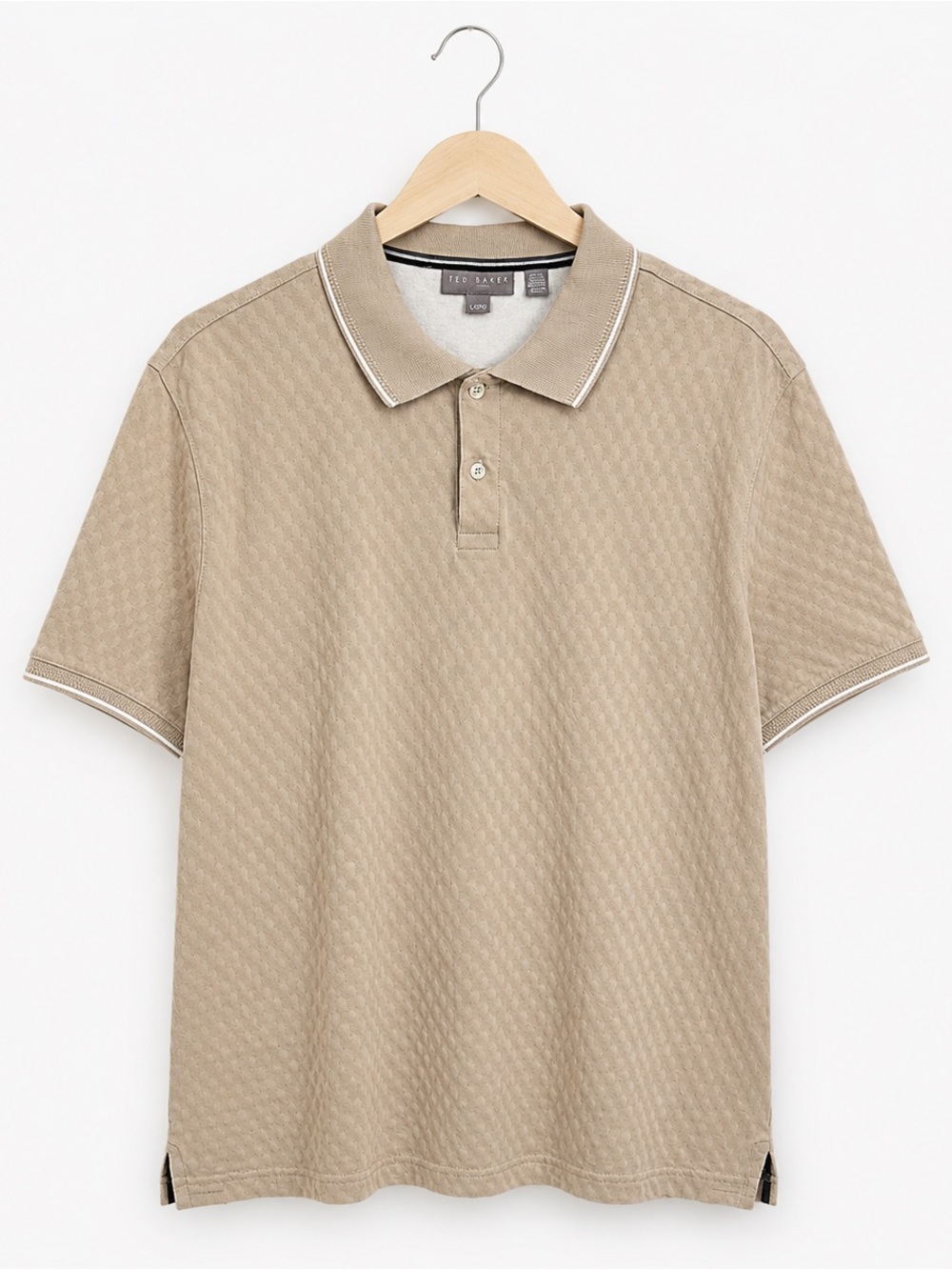 Ted Baker Textured Polo Shirt Men’s Large Beige Cotton Short Sleeve